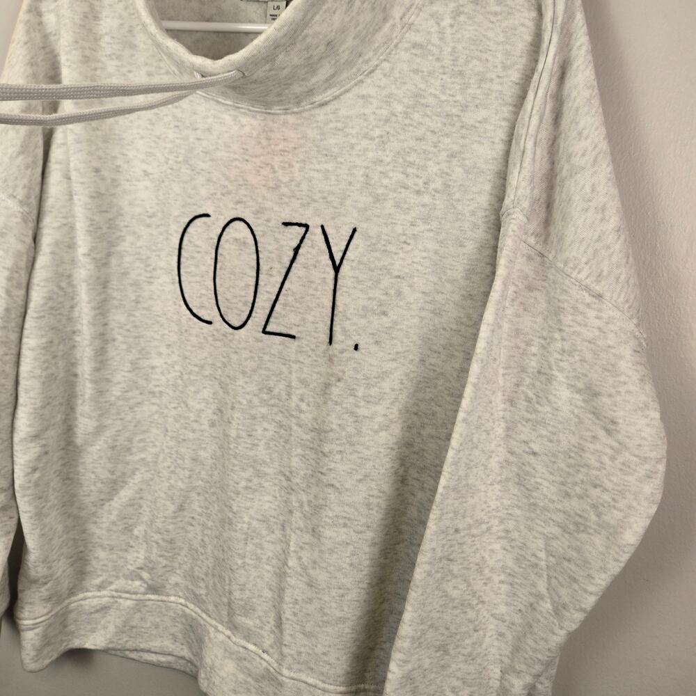 Rae Dunn COZY Cowl Pullover Sweatshirt Women's L/G Light Gray Heather Mock Neck - Picture 2 of 5